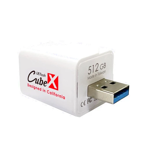 Piodata iXflash Cube 512GB Photo Storage Device Apple MFi Certified USB Type A for iPhone & iPad, Auto Backup Photos & Videos