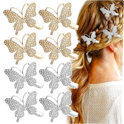 Arvintas 8 PACK Butterfly Hair Clips, Rhinestone Glitter Butterfly Metal Alligator Hair Barrette Elegant Duckbill Hair Pins Butterflies Hair Accessories for Women and Girls