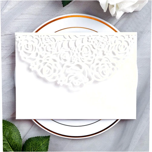 YIMIL 20 Pcs 5.12 x 7.21 inch Tri-fold Laser Cut Wedding Invitation Pocket for Wedding Quinceanera Bridal Shower Baby Shower Party Invite (White)