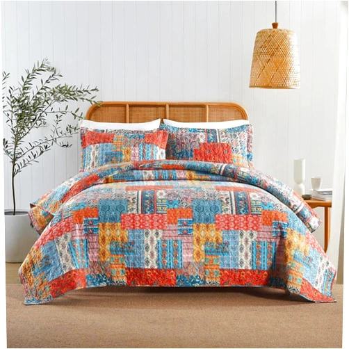VISIMISI Cotton Bedspread Quilt Sets Reversible Coverlet Sets Comforters Vintage Bohemian Patchwork Bedspread,Orange,King Size