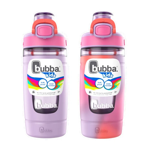 Bubba Kids Flo Silicone Sleeve and Wide Mouth, 16oz, 2-Pack Water Bottle, Medium, Lavender Frost; Lavender Frost Tie Dye