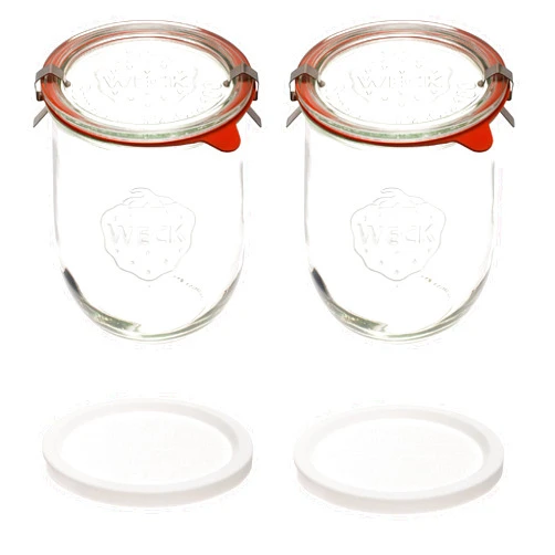 Weck Tulip Jars 1 Liter - Large Sourdough Starter Jars with Wide Mouth, Glass Lids and Keep Fresh Covers - Suitable for Canning and Storage (2 Pack)