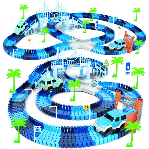 Toyk Track Car Toys, 269 PCS Racing Tracks Toy, Create A Frozen World Race Road, Flexible Tracks Playset & 2 PCS Cool Race Cars, Toddler Toys Birthday Gifts for Age 3 4 5 6 Year Old Boys Girls