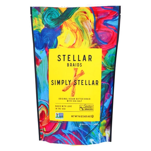 STELLAR SNACKS Stellar Braids Simply Stellar Pretzel Snacks, Non GMO, Vegan, 16 Ounce (Pack of 12)