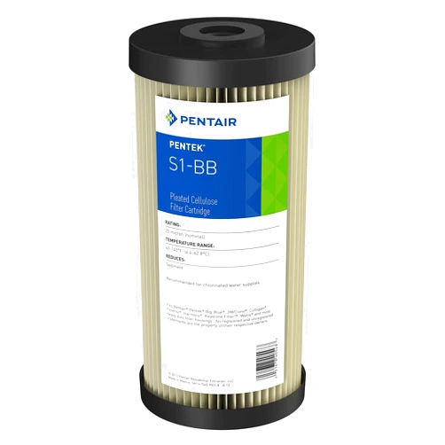 Pentek Pentair Pentek S1-BB Big Blue Sediment Water Filter, 10-Inch, Whole House Heavy Duty Pleated Cellulose Filter Cartridge, 10” x 4.5”, 20 Micron