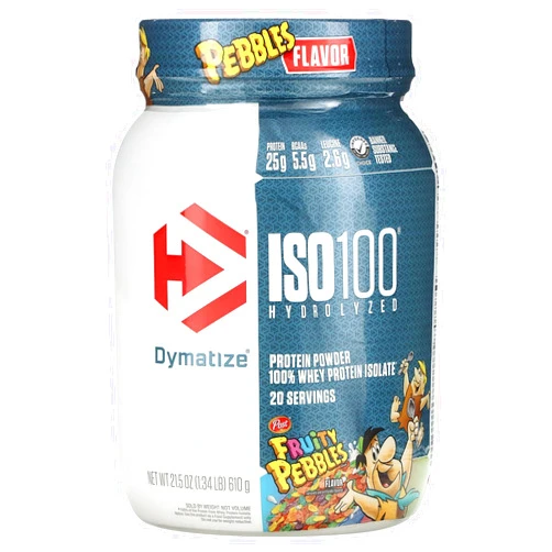 Dymatize ISO100 Whey Protein Powder Isolate, Fruity Pebbles, 25g of Protein, 20 Servings, 5.5g BCAAs, Less Than 120 Cal., Gluten Free, 1g Fat, 1g Sugar, 2g Carb