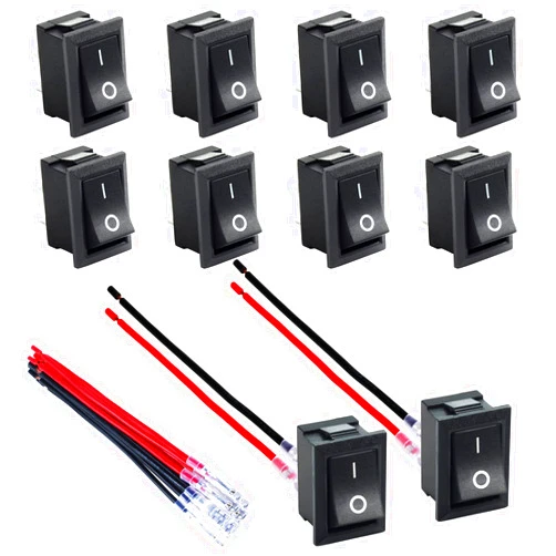 DaierTek Mini ON and Off Rocker Switch 12V 20A T85 2 Pin SPST Small ON Off 120V 10A Rocker Toggle KCD1 Switch Pre-Wired Black for Automotive, Car -10Pack