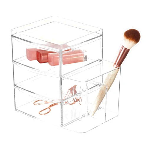 InterDesign iDesign Clarity Cosmetic Organizer for Vanity Cabinet to Hold Makeup, Brushes, Beauty Products - 3 Drawers and Caddy, Clear