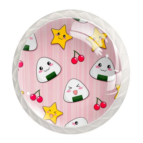 ZORE_FINE5 Kitchen Cabinet Knobs Round Decorative Knobs Cabinet Closet Drawers Dresser Pull Handle 4PCS Cute Onigiri Rice Balls