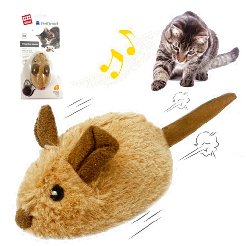 Gigwi Interactive Cat Toy Mouse, Moving Automatic Cat Toys Mice Electronic with Furry Tail, Automatic Squeaky Cat Toys for Kitten Indoor/Outdoor Exercise (Brown-Ear)