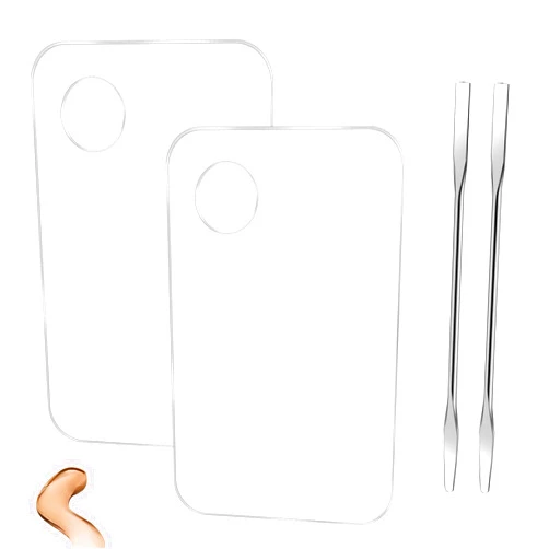 KALIONE Acrylic Cosmetic Makeup Mixing Palette,2 Pcs Makeup Mixing Tray with 2PCS Makeup Spatula Tool, Makeup Mixing Palette for Foundation Nail Art Eye Shadow Pigment Blending