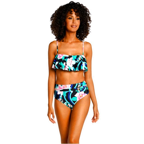 La Blanca Women's Bandeau Bikini Swimsuit Top, Black//Nightfall Blooms, 14