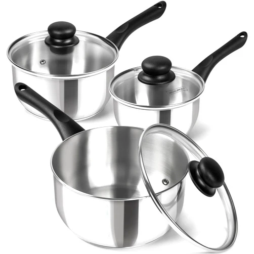 MICHELANGELO Stainless Steel Saucepan with Lid, Triply Base Stainless Steel Pot Set with Bakelite Handle, 1QT & 2QT & 3QT Saucepan Set - 6 Pcs Sauce Pans