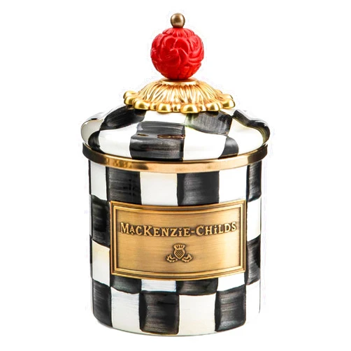 MACKENZIE-CHILDS Courtly Check Enamel Canister, Black-and-White Kitchen Storage Container with Lid, Mini