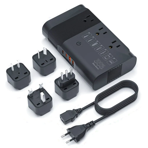 FUNPRO 350W Power Converter 220V to 110V Voltage Converter Travel Adapter with 4 USB Ports 3 AC Outlets, Convert Voltage for Curling Iron, Straightener, Chargers, US to EU/UK/IT/AU/Asia Black