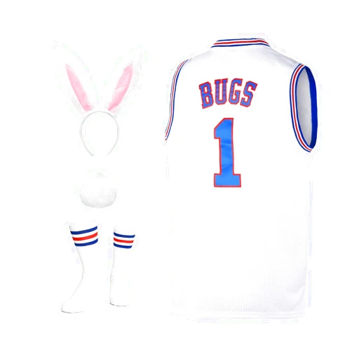Hrekyuv Mens Bugs #1 / Lola #10 Bunny Jerseys Couple Halloween Costumes Space Movie Bunny Basketball Jersey