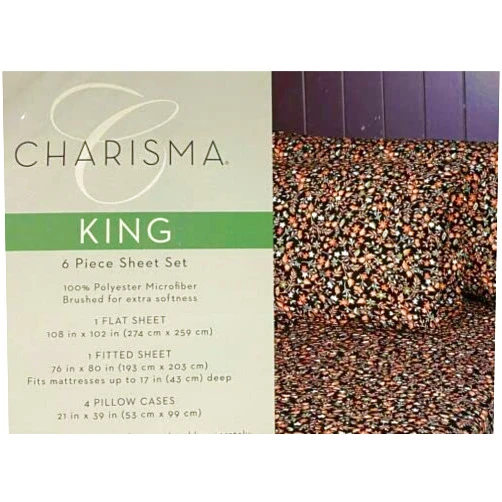 Cubier Charisma Micro Fiber 6-Pieces Sheet Set Terracotta Floral - King Size