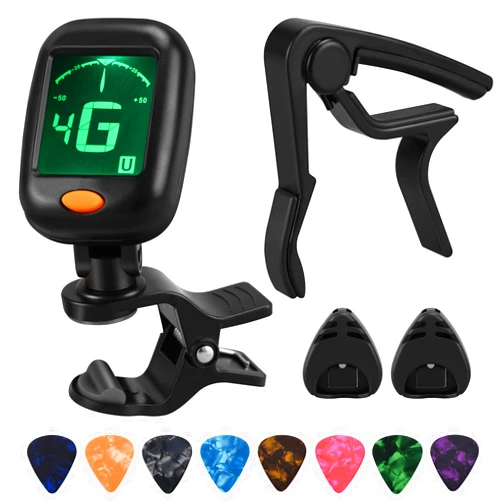 FGBNM Guitar Capo Guitar Tuner Set, Guitar Accessories, Including Guitar Capo Guitar Tuner Guitar Picks and Guitar Pick Holder, for Guitar Players and Guitar Beginners (1 Set)