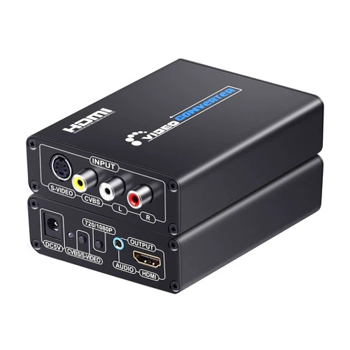 SUNNATCH RCA Svideo to HDMI Converter with RCA + S-Video Cables, RCA Composite CVBS AV or Svideo + R/L Audio Input to HDMI Output Upscale Converter