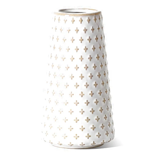 LE TAUCI GARDEN Small Flower Vase for Decor, 6 Inch White Ceramic Vase for Lego Flowers, Tulip and Pampas Grass, Embossed Farmhouse Vase for Home Living Room Dining Table Office Decor, Arctic White-Clover