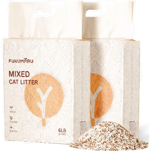 FUKUMARU Tofu Cat Litter, 12 LBS Clumping Cat Litter, Dust Free Unscented Flushable Tofu Litter, Natural, Lightweight and Low Tracking Cat Litter Pellets Mixed Apple Wood, 24/7 Odor Control