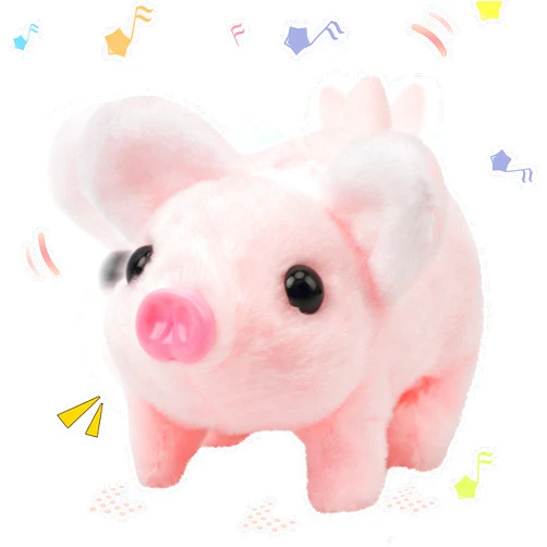 Hopearl Walking Piggy Pet Interactive Crawling Piglet Electronic Plush Toy Pig Oink Twitch Nose Wag Tail Animated Gifts for Toddlers Birthday, Pink, 8''