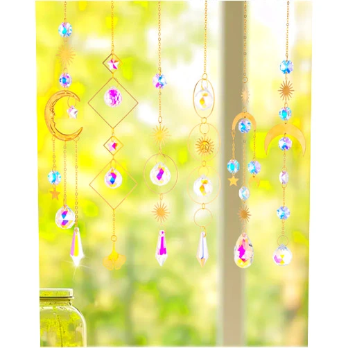 Leverse 6 PCS Colorful Crystals Suncatcher for Windows Hanging, Sun Catchers with Crystal Prism,Sun Catcher Crystal Pendant Ornament for Window Christmas Day Party Wedding Garden Home Decor Gifts