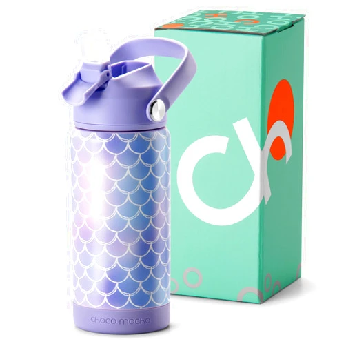 Choco Mocha Kids Water Bottle For School, Kids Insulated Water Bottle Stainless Steel, Girls Water Bottle 14Oz,Purple Mermaid