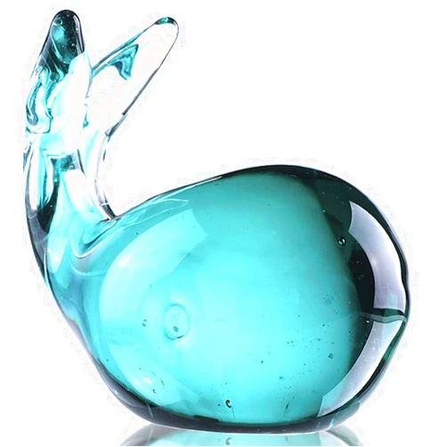HDCRYSTALGIFTS Hand Blown Glass Whale Figurine 3.5'' Glass Sea Animal Collectibles Paperweight Aquarium Decor Gift for Ocean Lovers