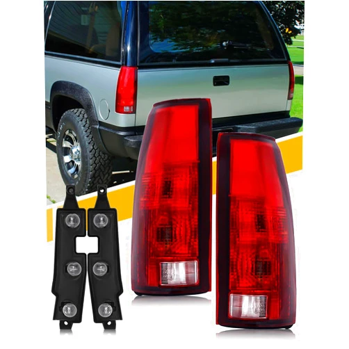 CLERYYE Tail Light Assembly Compatible with Chevrolet/GMC C/K Truck 1988-1998, 1995-2000 Tahoe, 1992-2000 Yukon, 1992-1999 Suburban, 1992-1994 Blazer, w/Circuit Board, Exotic Red Pair