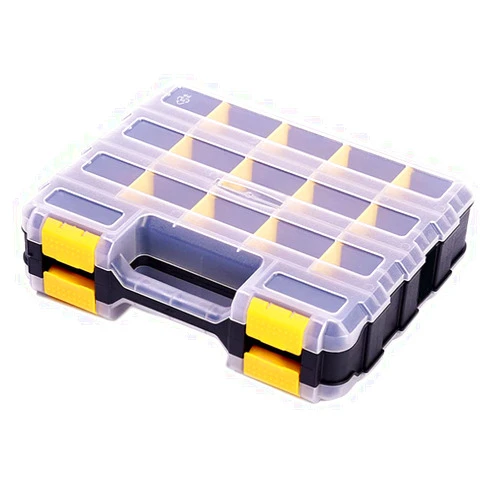 AIDY-PRO Hardware Organizer Box 34 Compartments Small Parts Organizer with Removable Dividers Durable Plastic Double Side Tools Box Screw Organizer For Nuts, Bolts, Screws, Nails, Small Hardware (Yellow)