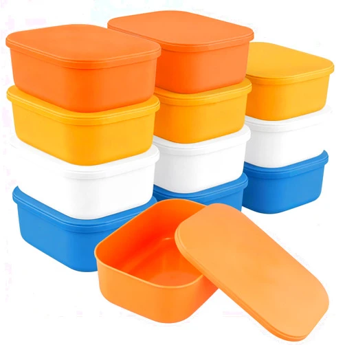 HOZEON 12 Pack Colored Plastic Storage Bins with Lids, Stackable Colorful Cupboard Organiser Pantry Storage Boxes for Shelves, Drawers, Bathroom, 10 x 7 x 3 Inch