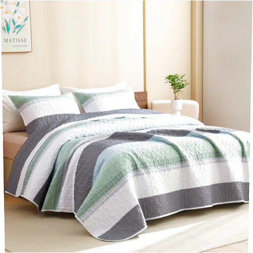 Litanika Oversized King Quilt Set Sage Green, 120x120 Stripe Bedspread Coverlet 3 Pieces, Sage Green Lightweight Quilted Bedding Set for All Season(Super King-1 Quilt, 2 Pillowcases)