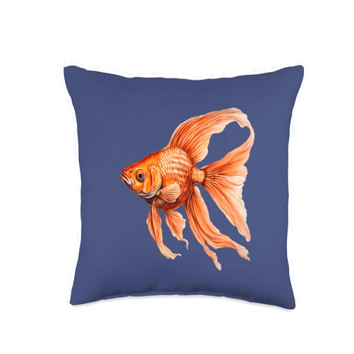 Pet Goldfish Gifts And Fancy Fish Tees by taiche Detailed Orange Colored Fantail Goldfish Throw Pillow, 16x16, Multicolor