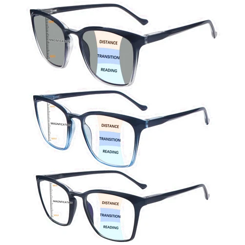 COJWIS 3 packs Progressive Multifocus Reading Glasses for Women Men UV Protection Multifocal Sunglasses with Spring Hinge