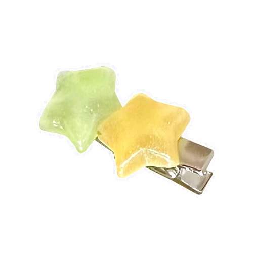 YOUNAFEN Jelly Texture Star Shape Hairpins Hot Girls Duckbill Clear Hair Clip Spring Summer Y2k Ponytail Side Hair Clip for Woman, green yellow