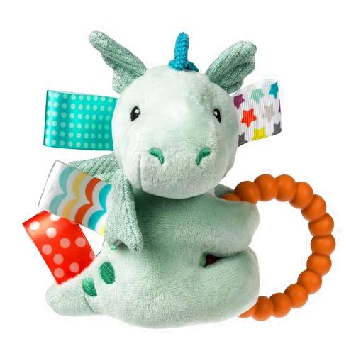 Taggies Soft Baby Rattle with Soothing Teether Ring and Sensory Tags, 6-Inches, Drax Dragon