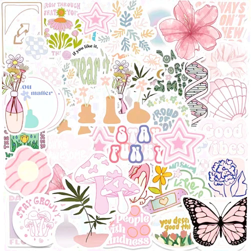 Danish Pastel Sticker Pack,Laptop Water Bottle Stickers - Colorful Aesthetic Vinyl Stickers