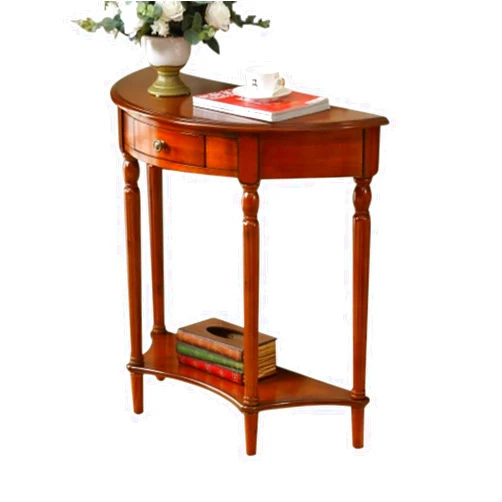 DUJEFF Accent Table For Small Space, Home Console Sofa Table Coffee Table With Drawer, Entry Way Console Table, Half Moon Shape Hall Entryway Table, Small Semi Round Console Table with Drawer and Bottom Shel