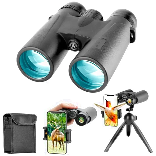 Thunderb 12x42 High Powered Binoculars for Adults with Phone Adapter, Tripod and Tripod Adapter- Clear Large View for Birdwatching, Hiking, Camping, Stargazing, Sport Games, Concerts (Black)
