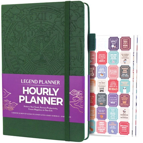 Legend Planner Hourly Schedule Edition – Deluxe Weekly & Daily Organizer with Time Slots. Time Management Appointment Book Journal for Work & Personal Life, Undated, A5 Hardcover – Dark Green Debossed