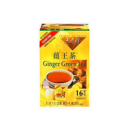 Prince of Peace Ginger Green Tea, 4 Pack - 16 Tea Bags Each – Chinese Tea Bags – Green & Ginger Tea Bags – Prince of Peace – Herbal Tea – Ginger Green Tea Bag – Sugar Free Tea