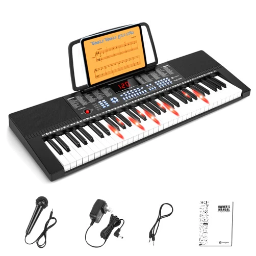 Vangoa 61-Key Light-Up Keyboard Piano for Beginners, 350 Tones & Timbres, 3 Teaching Modes, With Microphone, Black