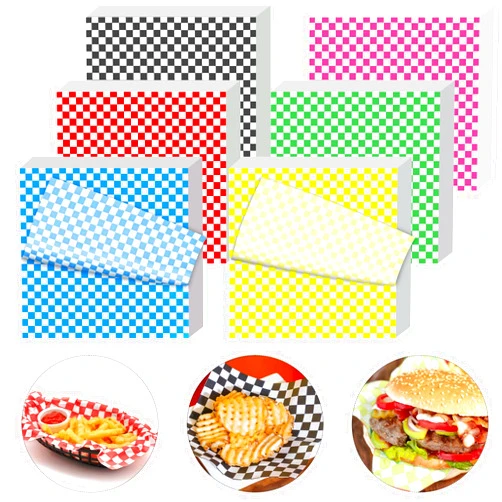 Kovpnor 120Pcs Wax Paper Sheets for Food, 12x12 In Variety Pack Checkered Food Basket Liners, Grease Resistant Sandiwch Wrapping Paper, Festive Design Deli Paper Sheets For Party, Fair and Outdoors Kovpnor