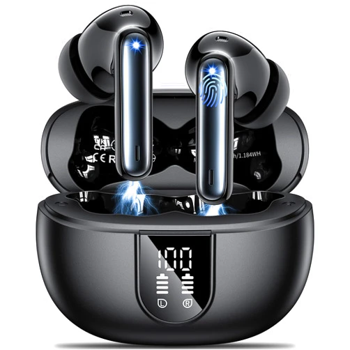 AOVOCE Wireless Earbuds Headphones Bluetooth 5.3 with 4 ENC Noise Cancelling Mics,Hi-Fi Stereo in Ear Ear Buds with LED Screen,42h Duration Playback,IPX6 Waterproof Earphones for iOS Android Black