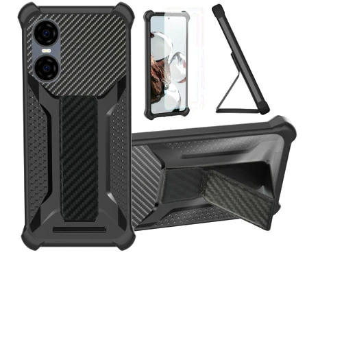 Aroepurt Case for BLU G63 Phone Case Stand Cover [with Tempered Glass Screen Protector] Hybrid Case [Folding Support Magnetic] [Frosted anti-fingerprint] Black