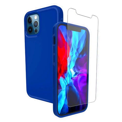 Ondigo iPhone 12 Pro Max Case, 6.7 inch (2020 Release) with Tempered Glass Screen Protector, Ondigo Intact (Reflex Blue)