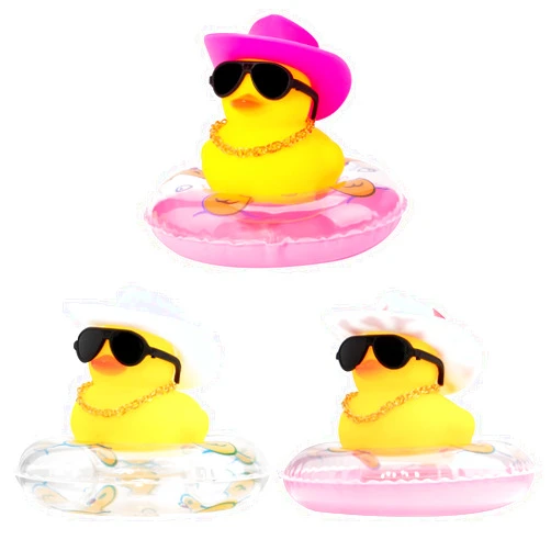 wonuu Rubber Duck Car Ornaments 3Pcs Yellow Duck Car Dashboard Decorations with Mini Hat Swim Ring Necklace Sunglasses, Pink Cowboy&White Cowboy&Red Spots Hat