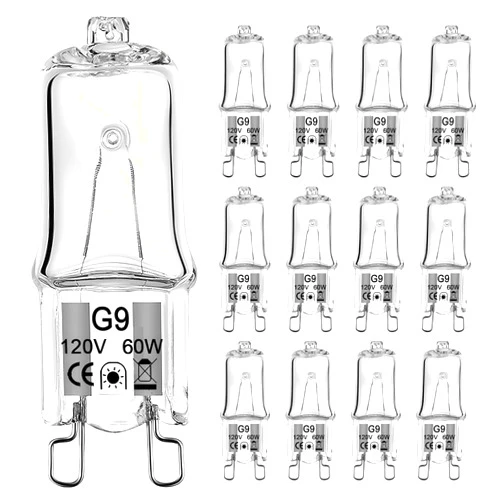 Gaormii G9 Bulb 60W, 12 Pack G9 Halogen Light Bulbs 2 Pin Base T4 JCD Type 120V Xenon Small Light Bulb for Chandeliers, Range Hood Light, Bathroom Light Bulbs, Cabinet Lights, Dimmable, 2700K Warm White