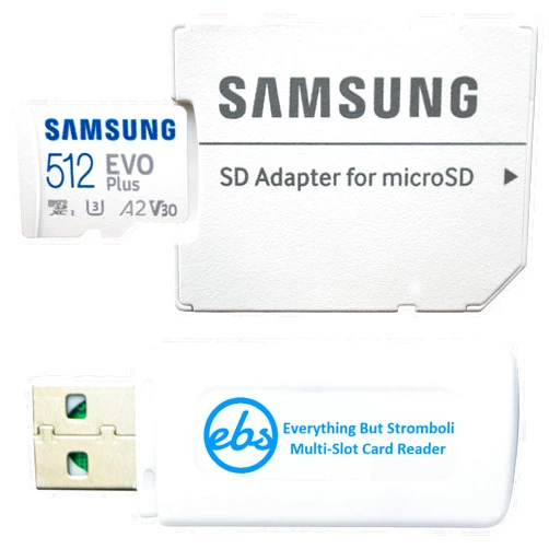 Everything But Stromboli Samsung Evo Plus 512GB Micro SDXC Memory Card Class 10 A2 UHS-I U3 Works with Android Phones - Galaxy A51, A50, A40, A30 (MB-MC512KA) Bundle with (1) Everything But Stromboli MicroSD & SD Card Reader